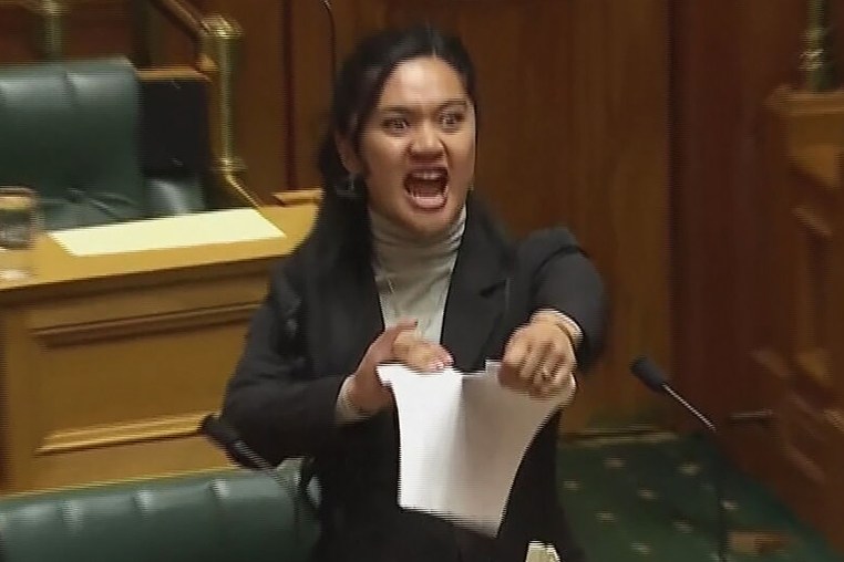 New Zealand Parliamentarian Hana-Rawhiti Maipi-Clarke protests a new bill that would reinterpret a 184-year-old treaty between the British and Indigenous Maori.